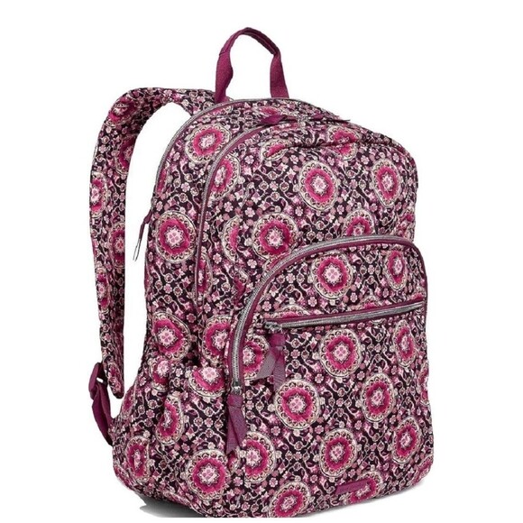 Vera Bradley Raspberry Medallion Iconic backpack Large Tech Laptop NWT - Picture 4 of 10